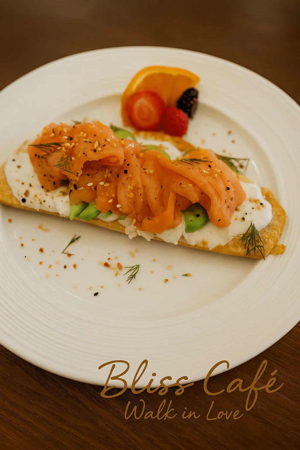 Smoked salmon tartine with avocado and dill at Bliss Café, a Coffee Shop in Oviedo